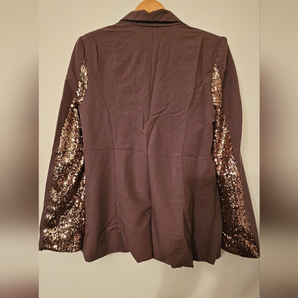 Brown and Gold Sequin Sleeve Blazer - Picture 4 of 4